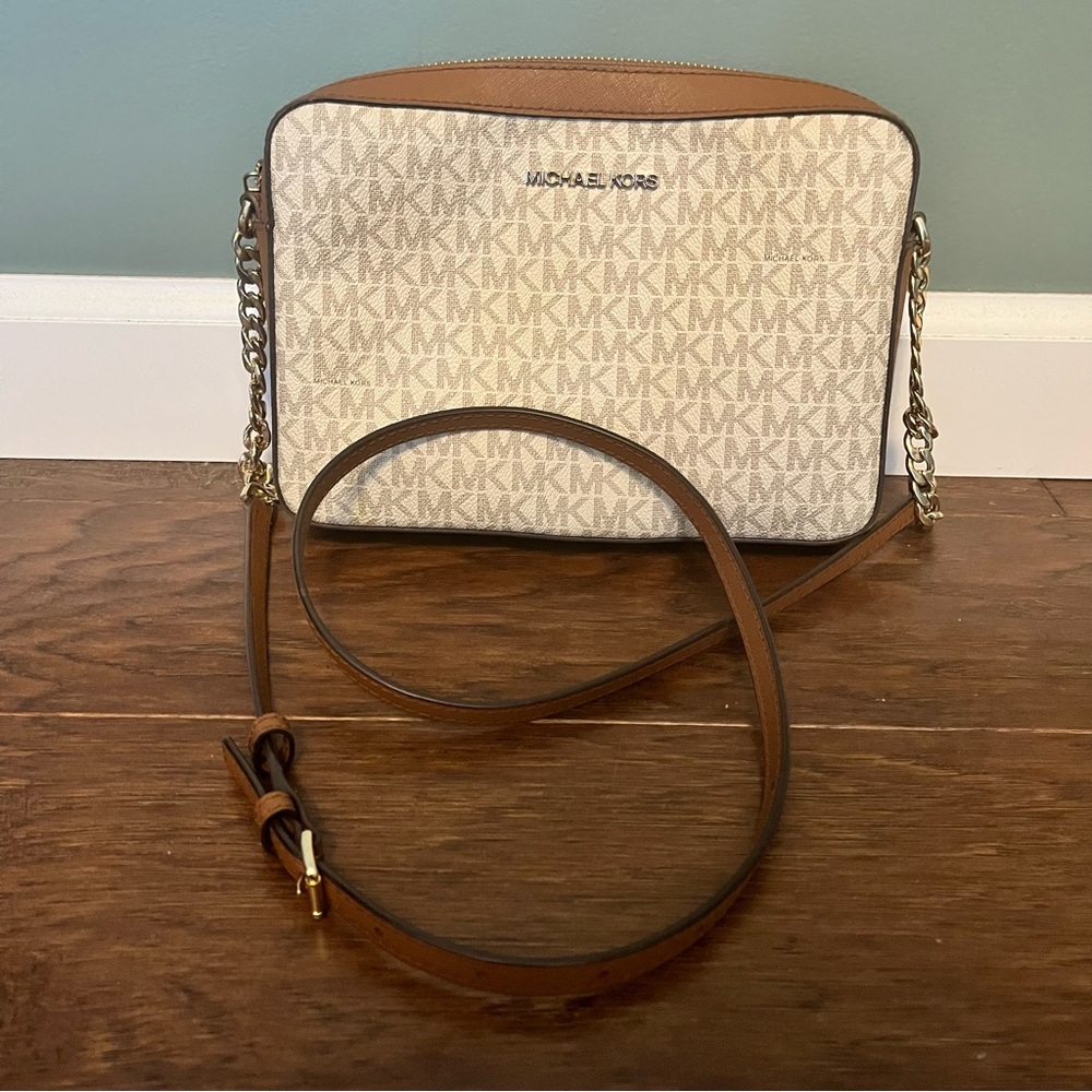 Michael Kors Tan and Cream Crossbody Bag